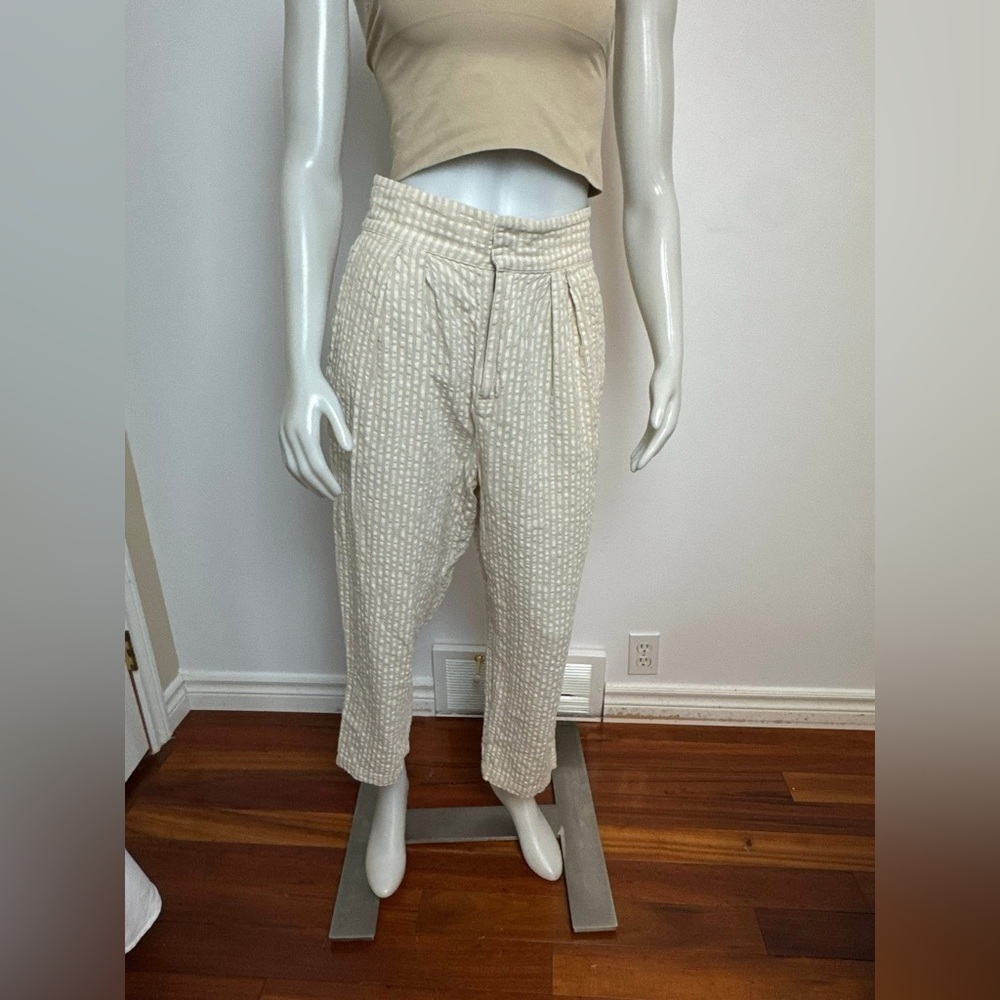 Urban Outfitters - High Waisted Sand and Sable Stripe Cropped pants. Medium.